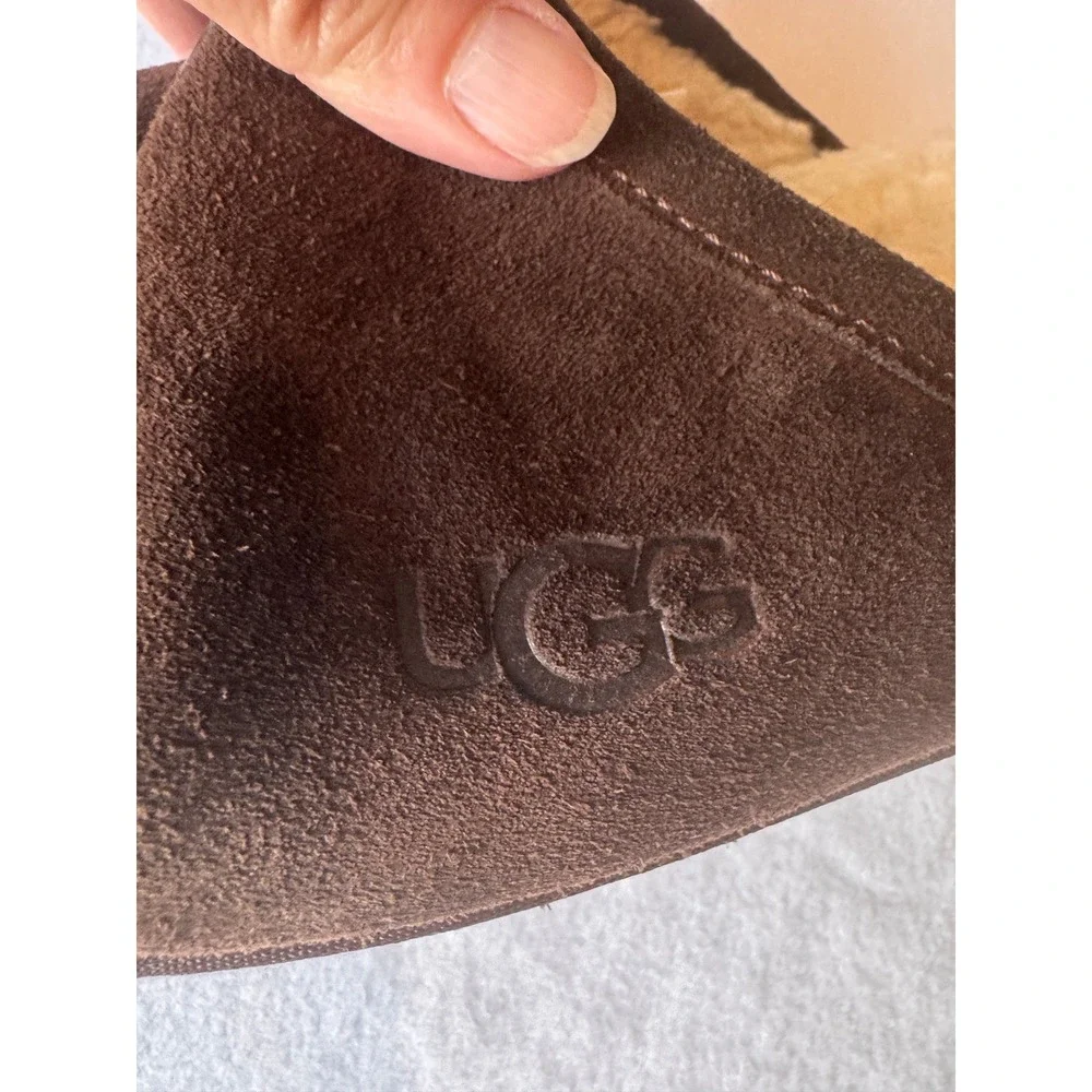 UGG Men's Size 14 Brown Suede Scuff Slippers Shearling Lined Slip On